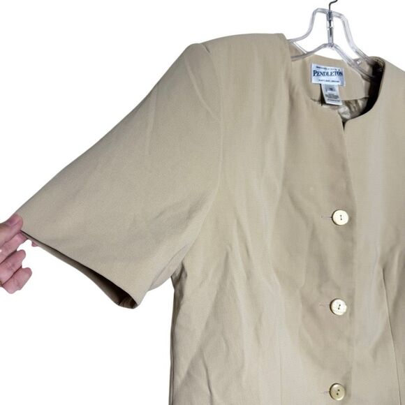 Pendleton Khaki Tan Short Sleeve Blazer 3 Button Size 10 Minimalist Career - Picture 8 of 10